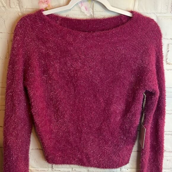 HAPPILY Holiday FUZZY TINSEL SPARKLE PINK SWEATER SIZE S NWT - Picture 2 of 9